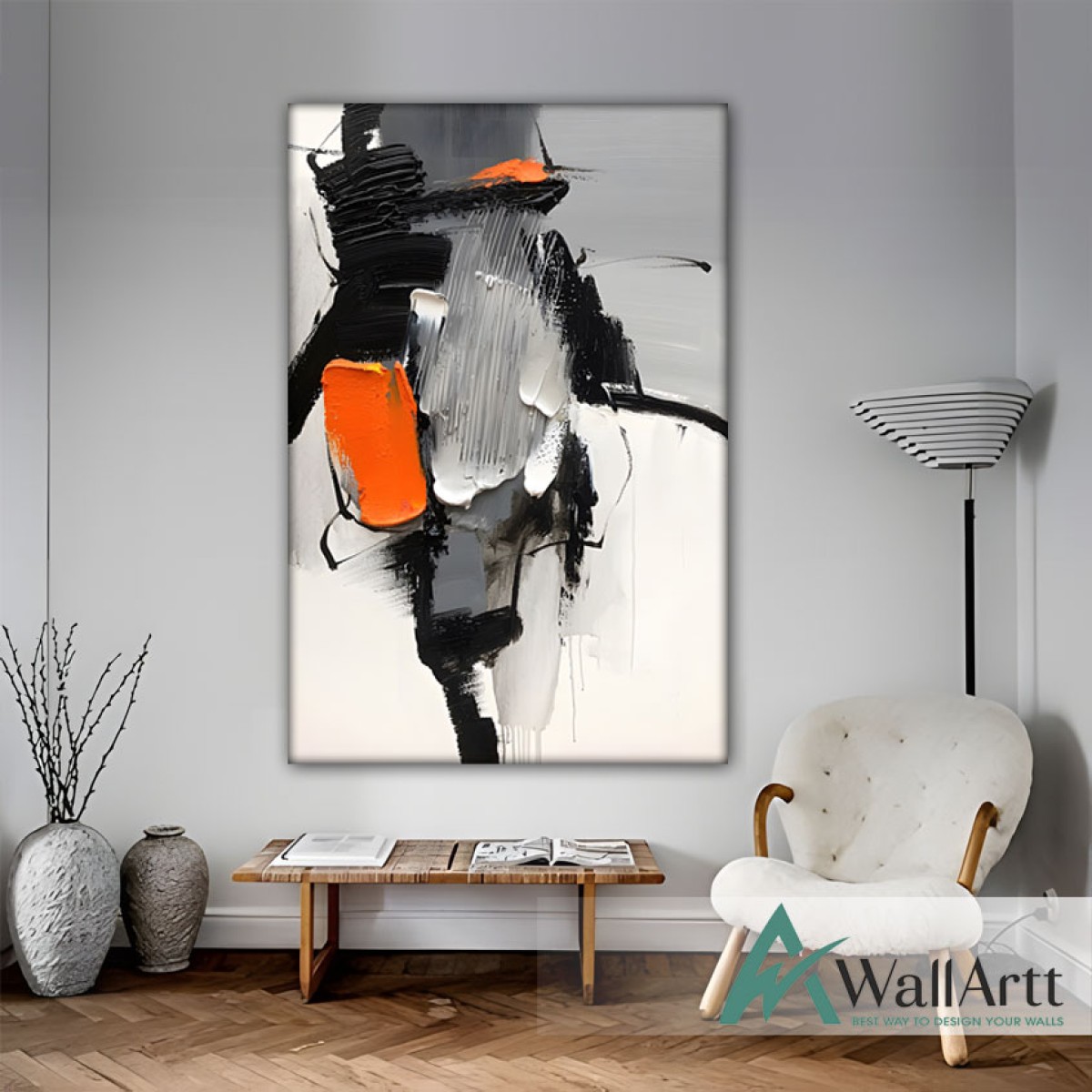 Orange on Black Abstract 3d Heavy Textured Partial Oil Painting